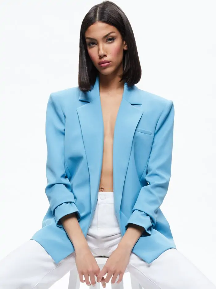 SHAN STRONG SHOULDER RUCHED SLEEVE BLAZER